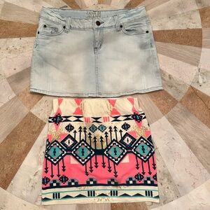 Zana Di Jeans Women's Light Blue Denim and Pink Patterned Skirt Set